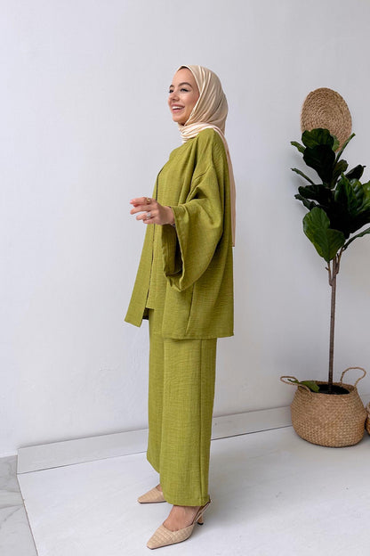 Triple Linen Suit - Oil Green