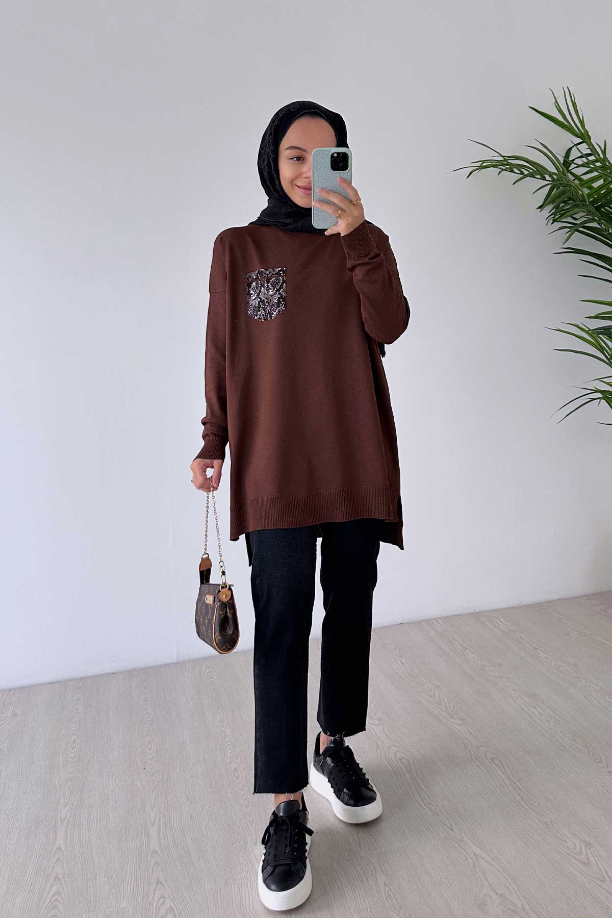 Stone Pocket Mercerized Tunic - Brown