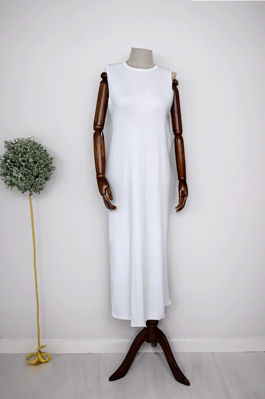 Mercerized Sleeveless Dress - White