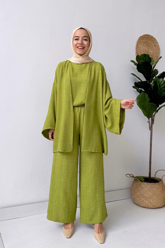 Triple Linen Suit - Oil Green