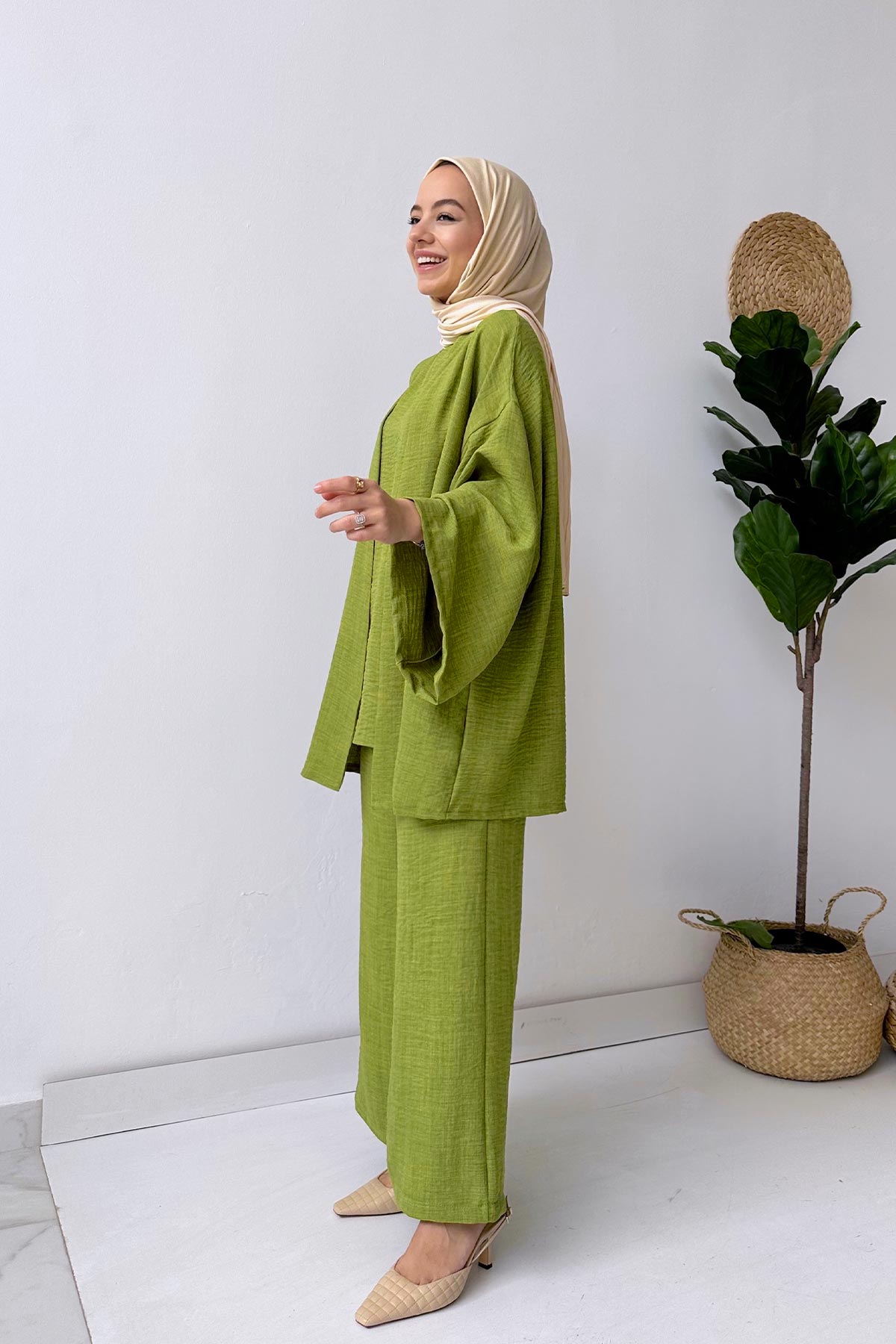 Triple Linen Suit - Oil Green