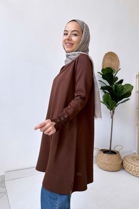 A Form Mercerized Tunic - Brown