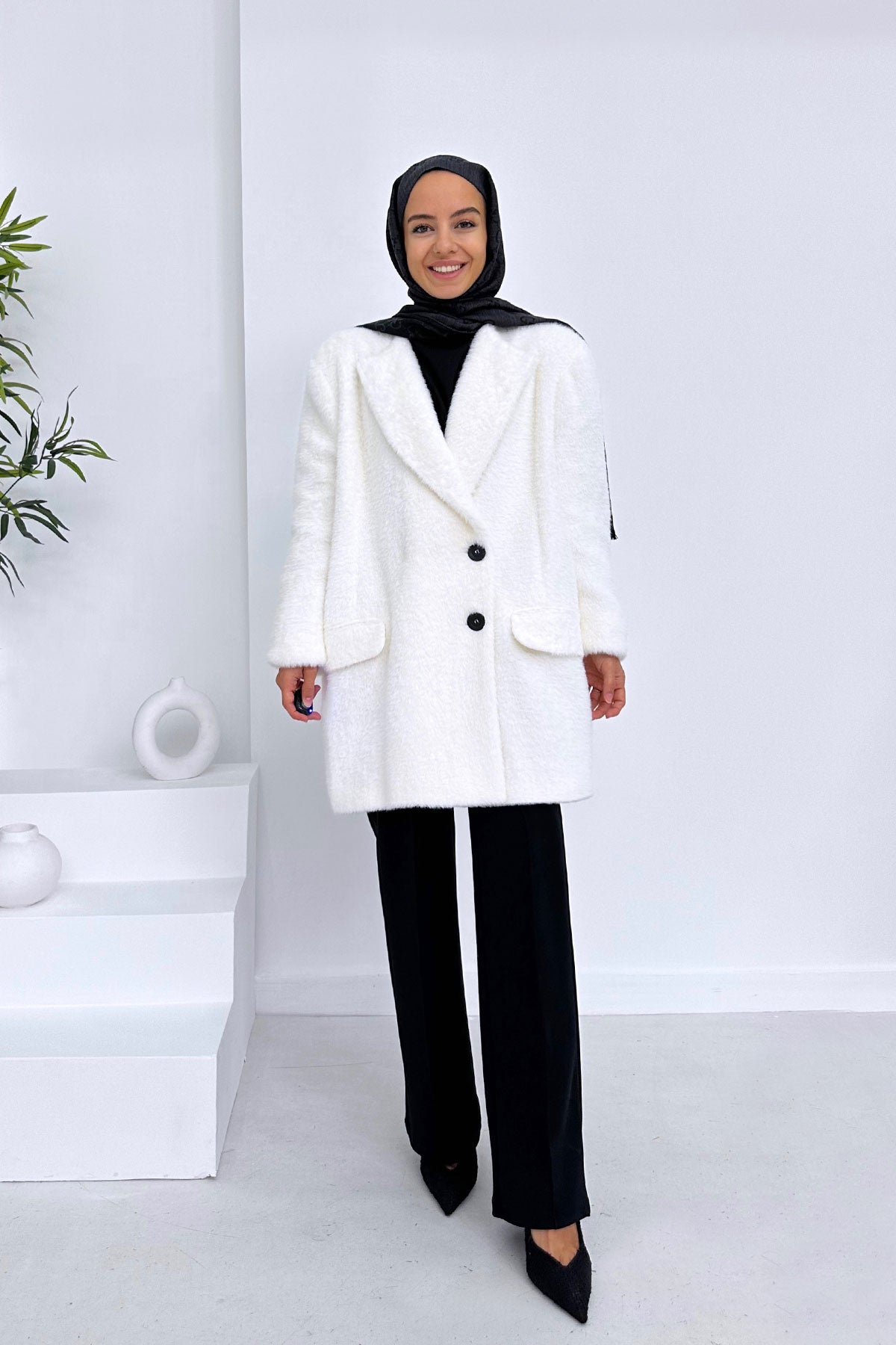 Padded Plush Coat - White