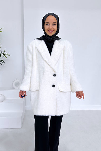 Padded Plush Coat - White