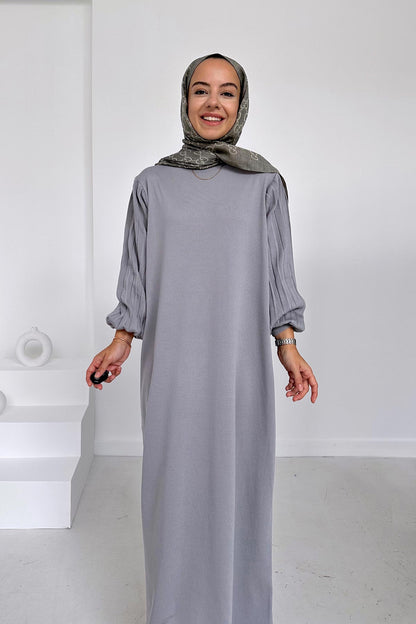 Balloon Sleeve Mercerized Dress - Grey