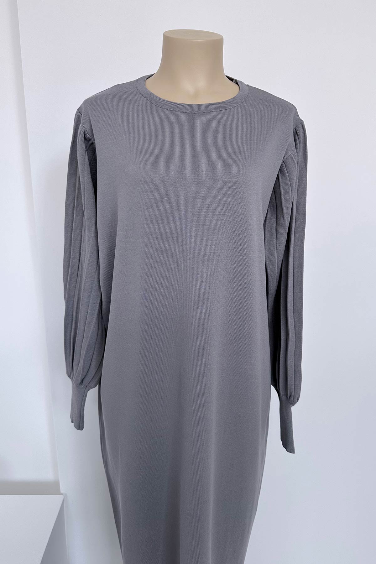 Balloon Sleeve Mercerized Dress - Grey