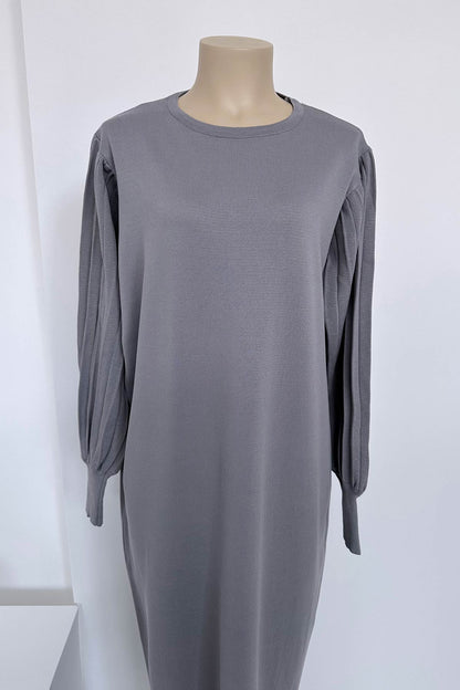 Balloon Sleeve Mercerized Dress - Grey