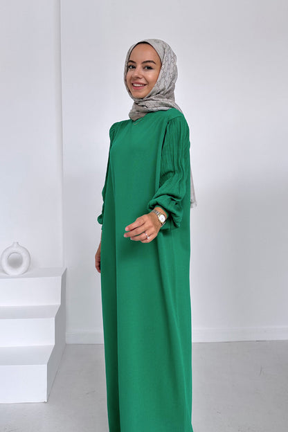 Balloon Sleeve Mercerized Dress - Green