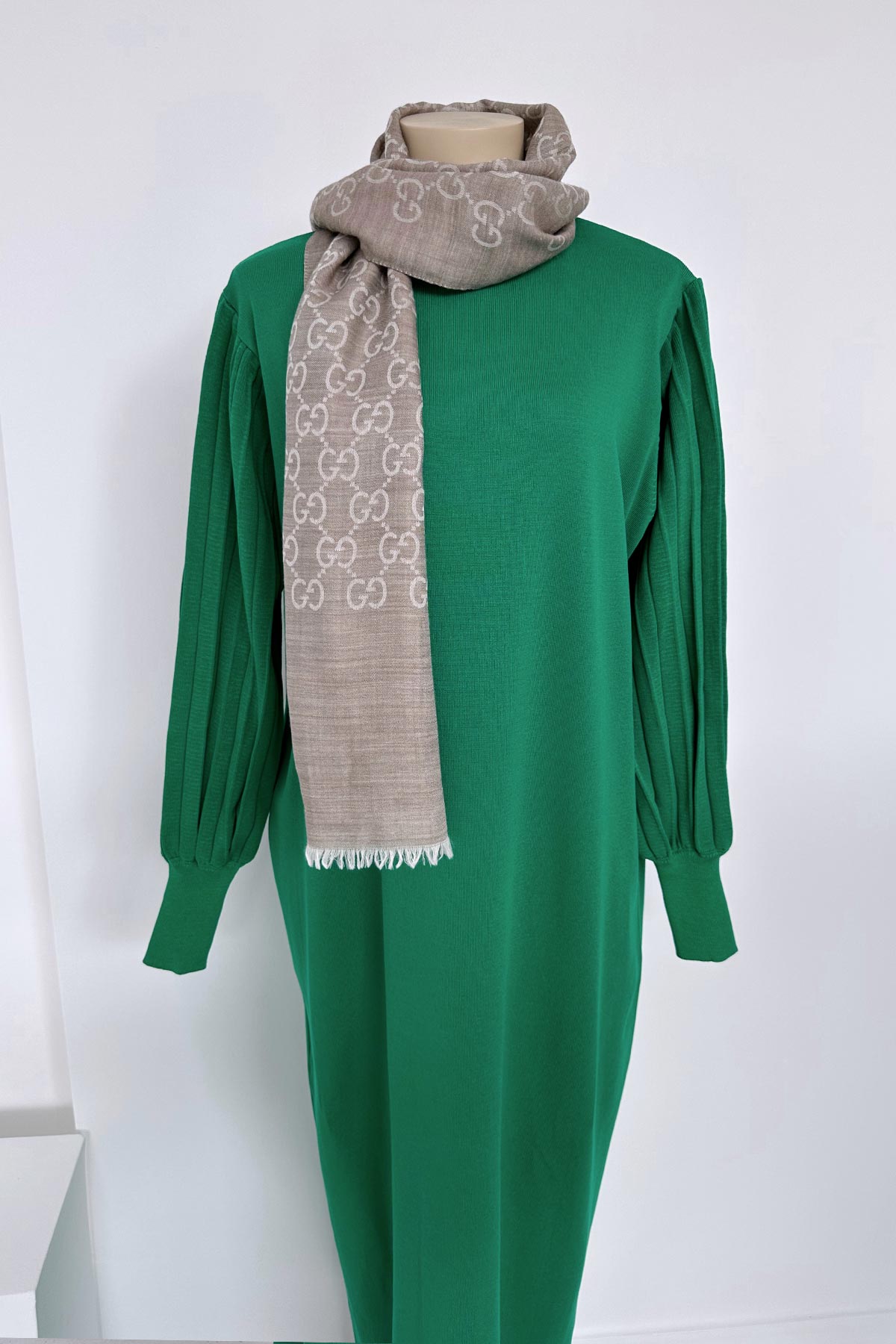 Balloon Sleeve Mercerized Dress - Green