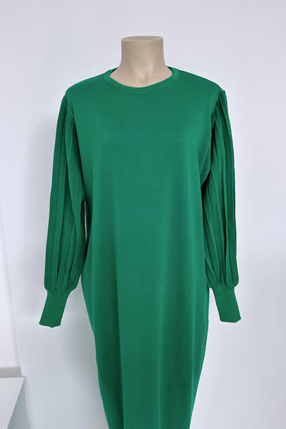 Balloon Sleeve Mercerized Dress - Green