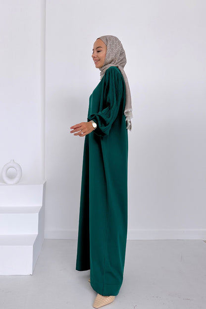 Balloon Sleeve Mercerized Dress - Emerald Color