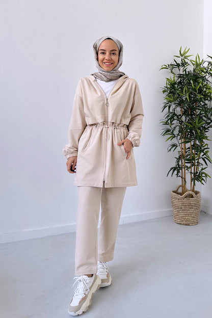 Waist Drawstring Suit - Beige