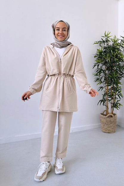 Waist Drawstring Suit - Beige