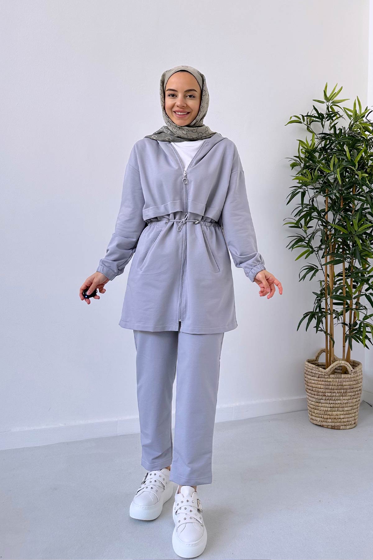 Waist Drawstring Suit - Grey