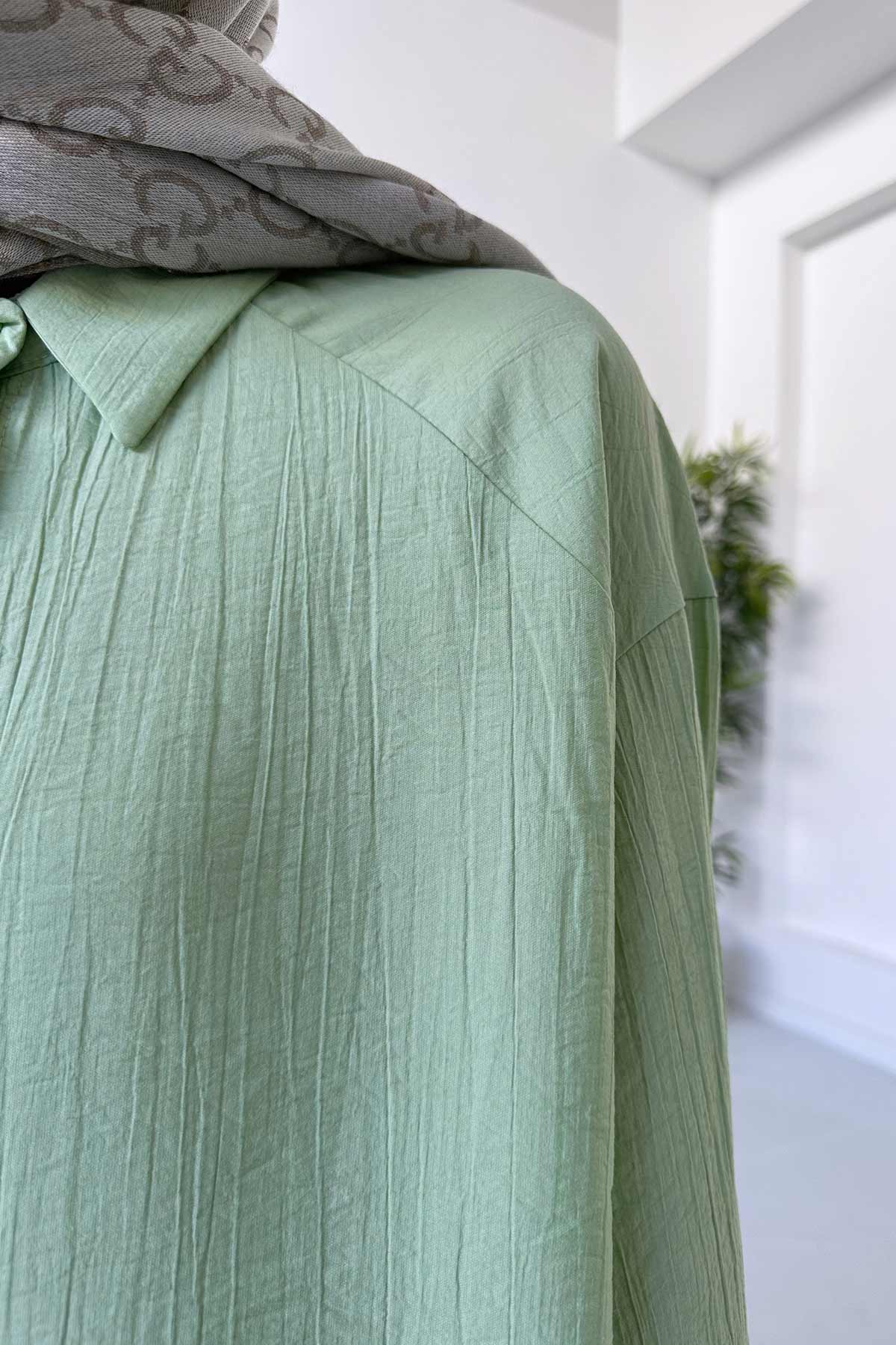 Wide Leg Shirt & Pants Suit - Green