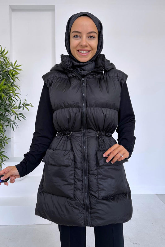 Hooded Puff Inflatable Premium Vest - Black