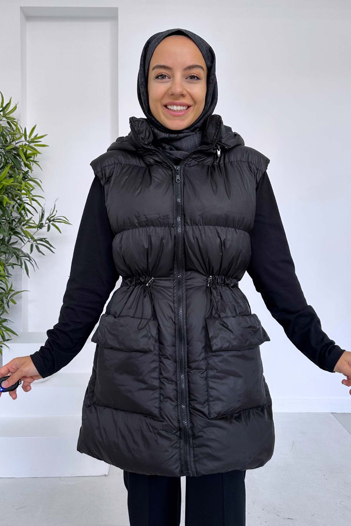 Hooded Puff Inflatable Premium Vest - Black