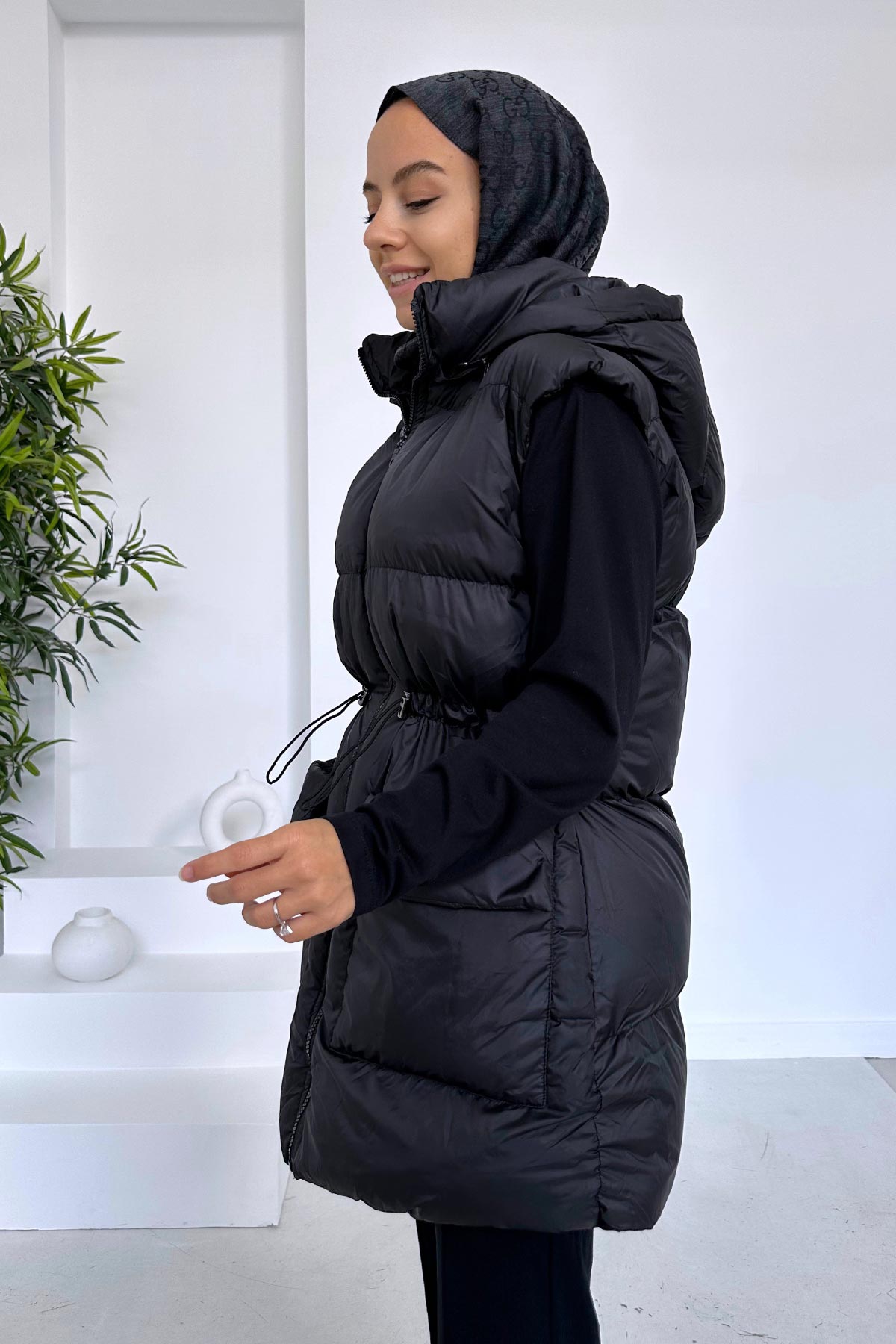 Hooded Puff Inflatable Premium Vest - Black