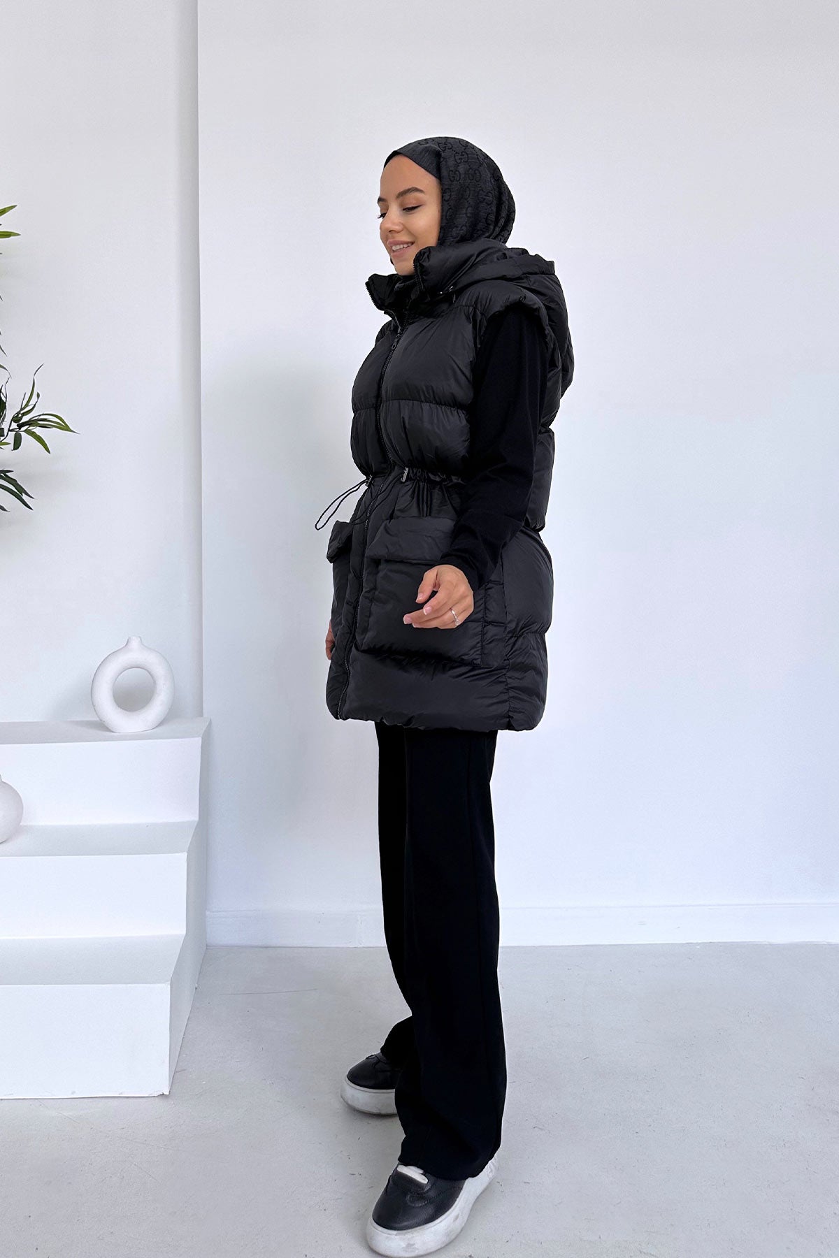 Hooded Puff Inflatable Premium Vest - Black