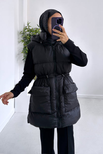 Hooded Puff Inflatable Premium Vest - Black