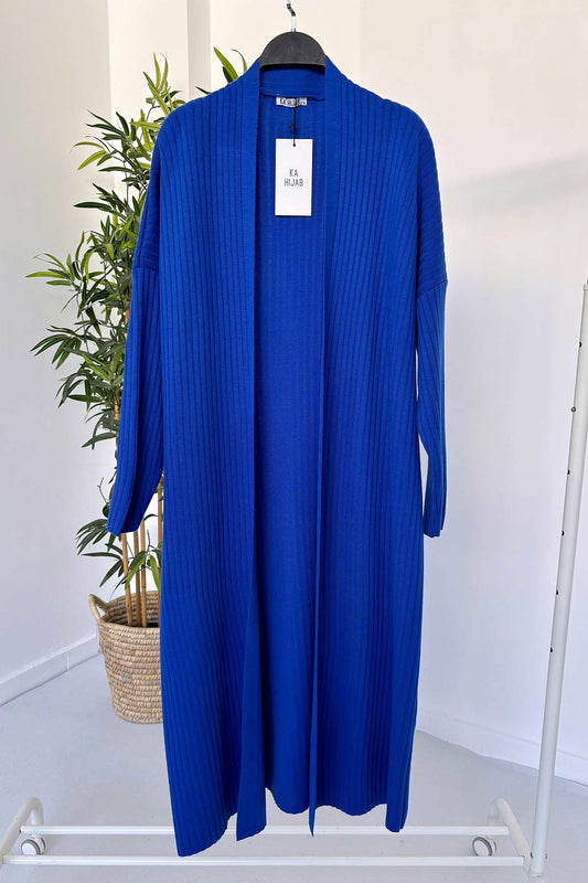 Ribbed Long Knit Cardigan - Saxe