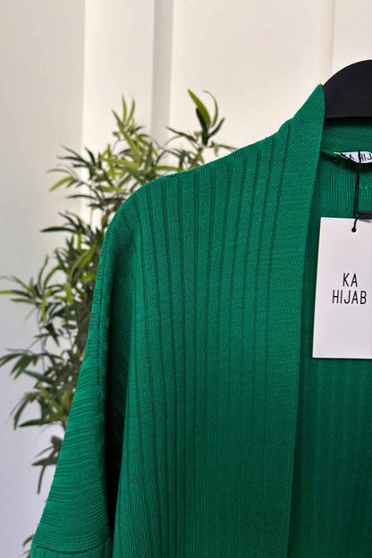 Ribbed Long Knit Cardigan - Green