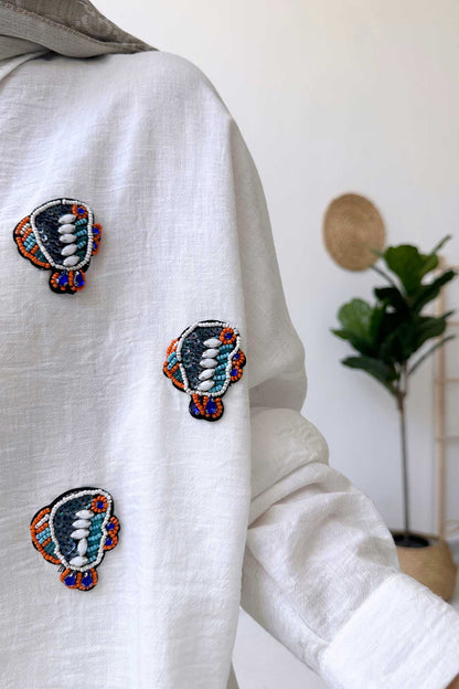 Fish Embroidered Linen Shirt - White