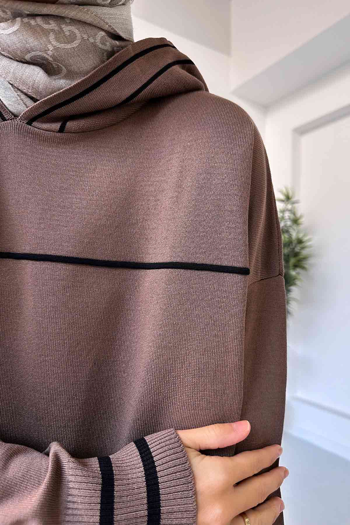 Hooded Mercerized Dress - Brown