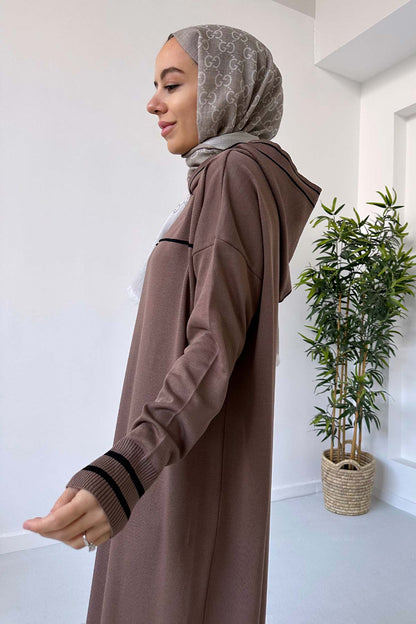 Hooded Mercerized Dress - Brown