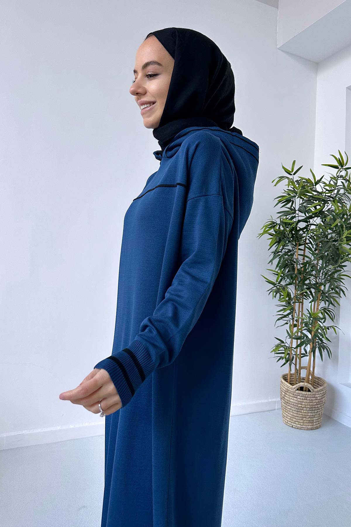 Hooded Mercerized Dress - Petrol