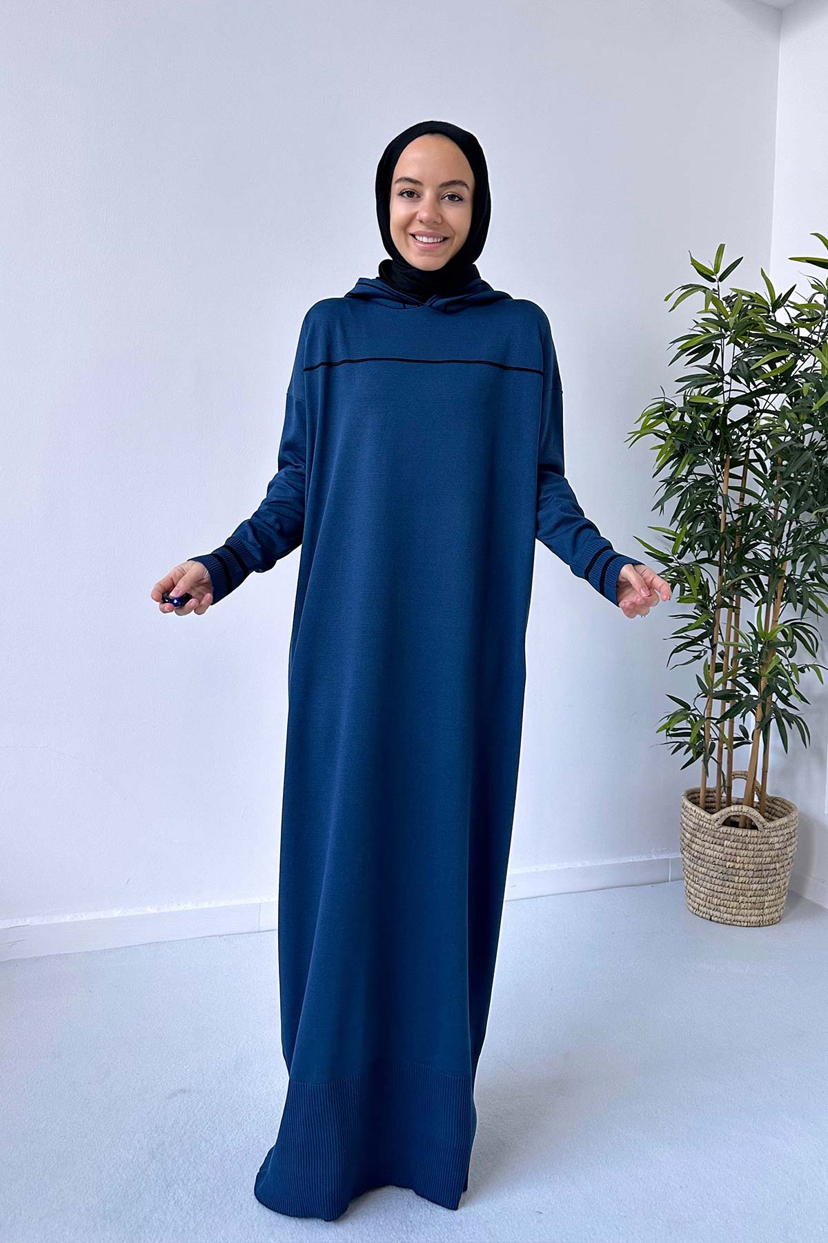 Hooded Mercerized Dress - Petrol