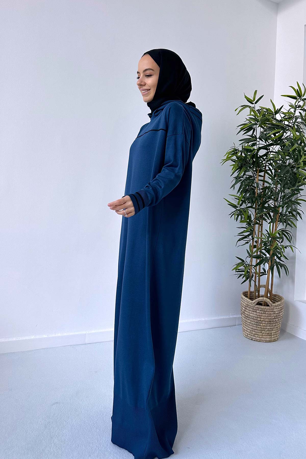 Hooded Mercerized Dress - Petrol