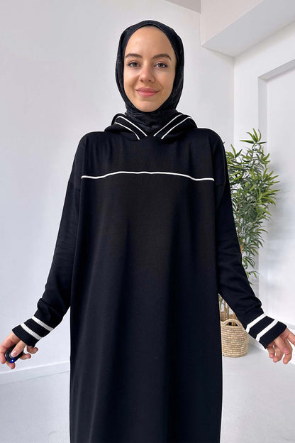 Hooded Mercerized Dress - Black