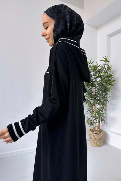 Hooded Mercerized Dress - Black