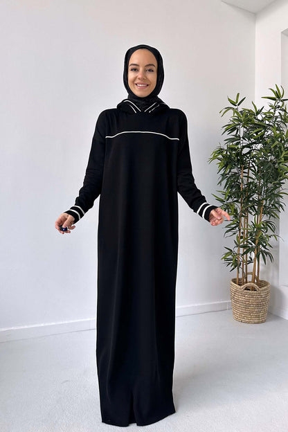 Hooded Mercerized Dress - Black