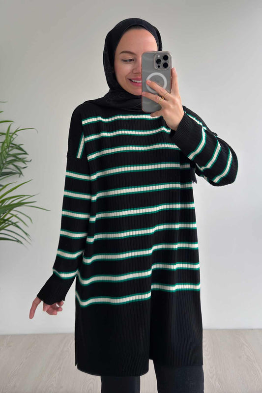 Lady Knitwear Tunic - Black/Green