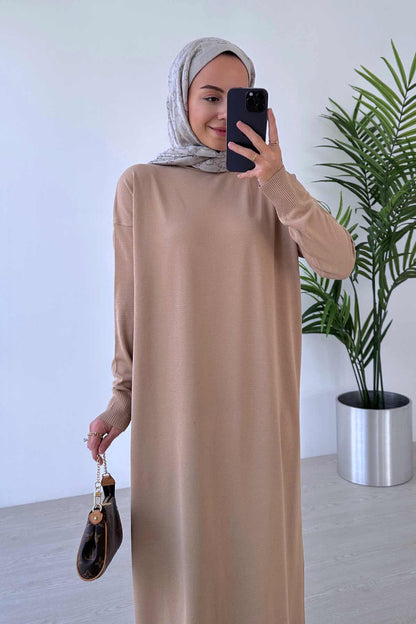 Mercerized Knitwear Dress - Coffee Milk