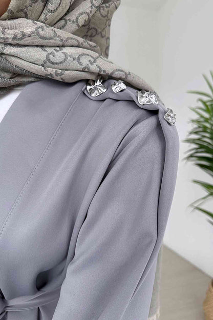 Shoulder Detail Double Kimono Scuba Suit - Grey