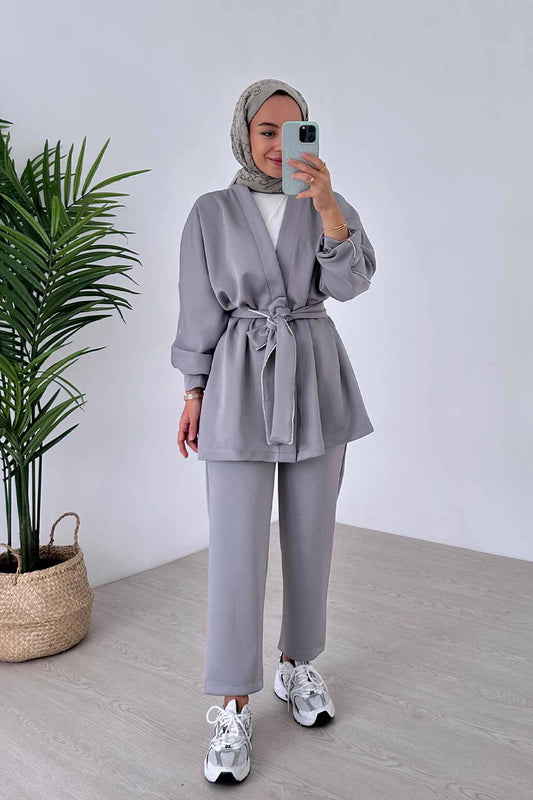 Glitter Biye Double Kimono Scuba Suit - Grey