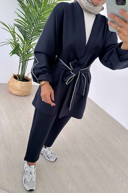 Glitter Biye Double Kimono Scuba Suit - Navy Blue