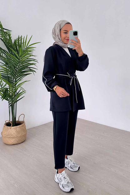 Glitter Biye Double Kimono Scuba Suit - Navy Blue