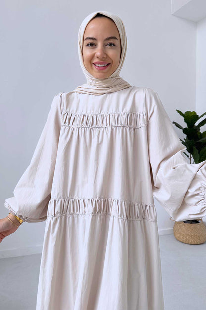 Poplin Casual Dress - Beige