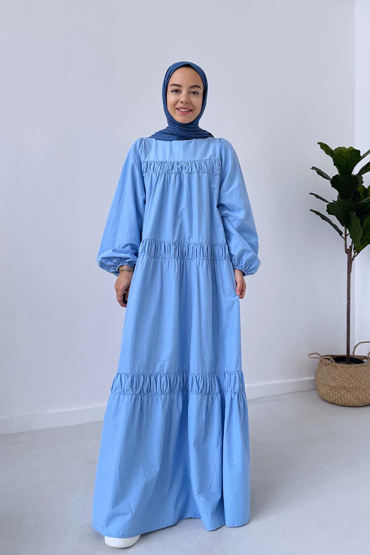 Poplin Casual Dress - Blue