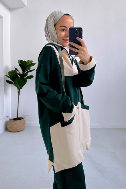 Color Blocked Hooded Suit - Emerald Color