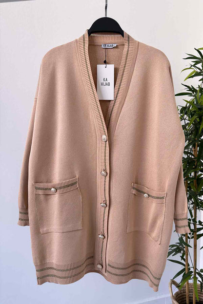 Double Pocket Sparkling Mercerized Cardigan - Coffee Milk