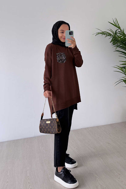 Stone Pocket Mercerized Tunic - Brown