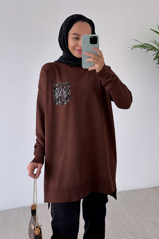 Stone Pocket Mercerized Tunic - Brown