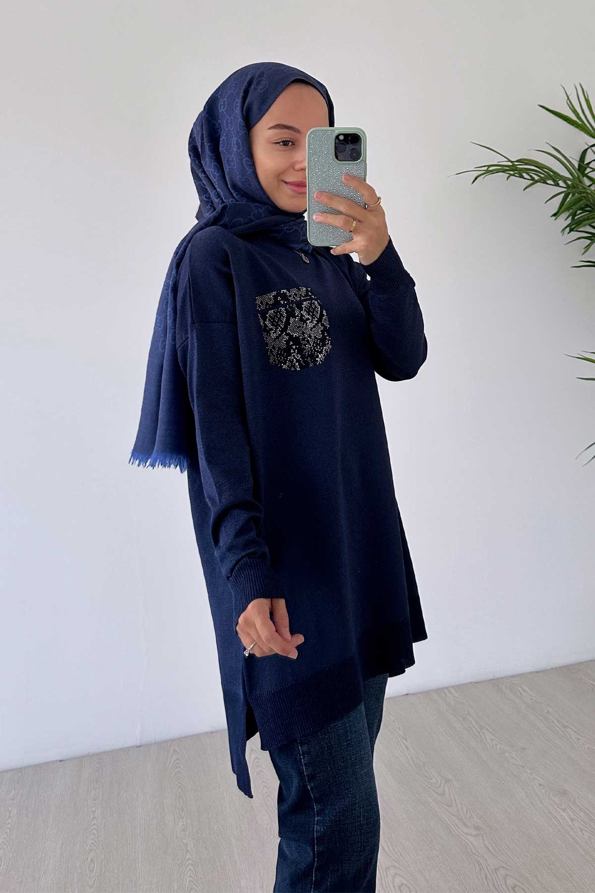 Stone Pocket Mercerized Tunic - Navy Blue