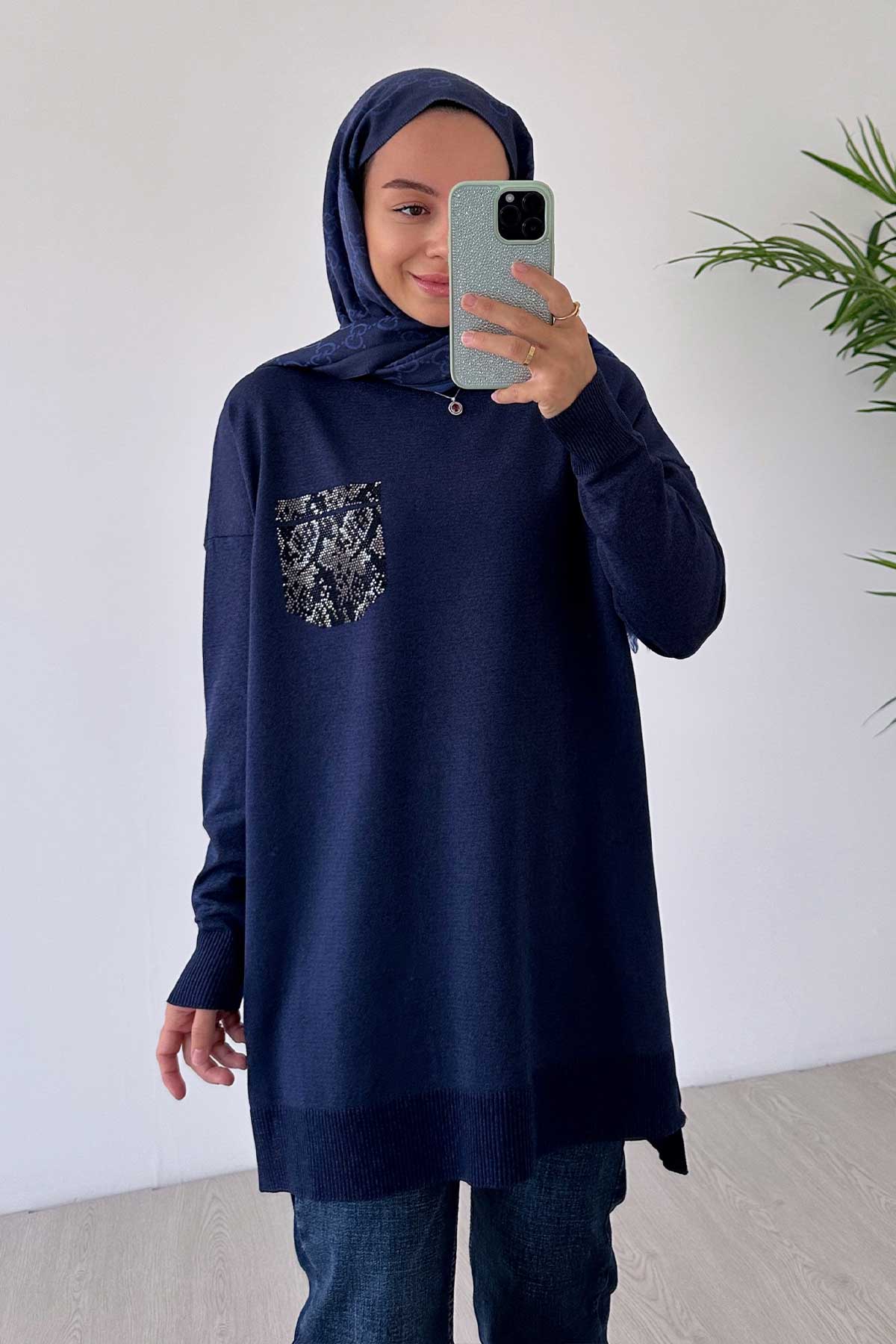 Stone Pocket Mercerized Tunic - Navy Blue