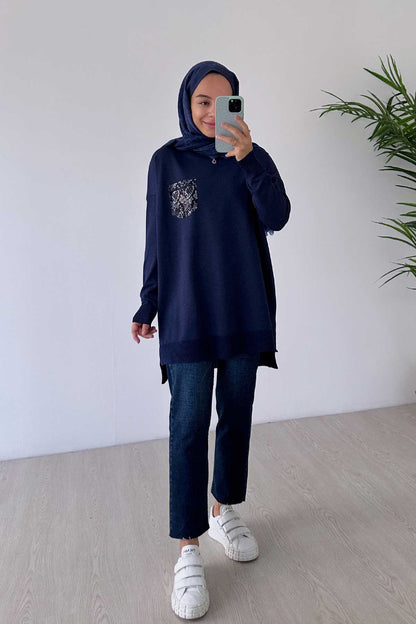 Stone Pocket Mercerized Tunic - Navy Blue